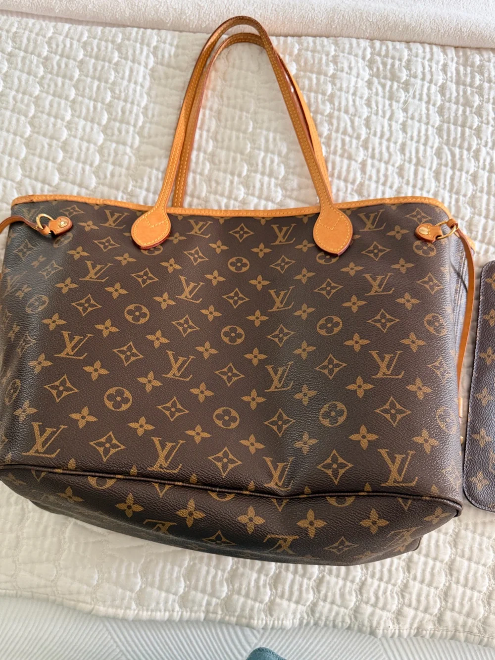 Louis Vuitton Monogram Canvas Tote with Tan Leather Trim